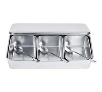 Yechiry 3 Grid Seasoning Organizer Box, Stainless Steel Salt Container, Seasoning Containers with Spoon & Lid SpicesTools Disassembled & Split for Kitchen Restaurant Pantry