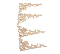Yechiry 4Pcs Wood Corner Applique, Carved Decorative Corner Onlay, Rubber Wood Applique with Cabinet Door Compatibility, Ideal for Bed, Wardrobe & Furniture Decoration