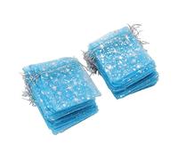 Yechiry 50PCS Drawstring Sheer Mesh Bag, Pretty Star Pattern Transparent Gift Bags, Satin Drawstrings Mesh Bags with Star Design, Ideal for Wedding, Candy, Christmas Treats & Small Gifts (Light Blue)