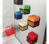 Yechiry 6PCS Tea Bag Organizer, Magnetic Metal Tea Storage Holder, Strong Magnetic Adsorption Kitchen Shelf & Counter for Refrigerator Kitchen Countertop Space Saving (Silver Gray)