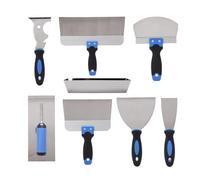 Yechiry 8 Piece Drywall Tool Set, Stainless Steel Drywall Mud Set with 14" Mud Pan, 8"/12" Scrapers, 6.5" Arc Trowel, 2"/3"/5" Putty Spatulas for Spreading Smoothing Finishing