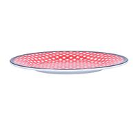 Yechiry 9in Melamine Dinner Plate, Reusable Snack Plate, Lightweight Decorative with Round Edge Design, Ideal for Fruits, Cakes & Salads, Dishwasher Safe (Red Grid)