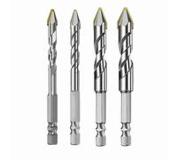 Yechiry Crooked Head Eccentric Drill, 6.35mm Hex Shank Carbide Drill Bit Set 4Pcs 6-12mm, for Glass Ceramic Tile Brick Wall Wood, with Tungsten Carbide (100mm)
