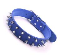 Yechiry Dog Collar, Fashionable Punk Style Lightweight with Spikes, Practical PU Leather Adjustable Studded Rivet Choker, Ideal for Medium to Large Dogs (Blue)