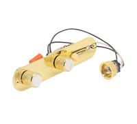 Yechiry Fully Loaded Guitar Control Plate, Prewired 3 Way Volume Tone Controls with Harness for Telecaster, Metal Gold Color White Pearl Cap Knobs (Gold)