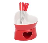 Yechiry Heart Shaped Ceramic Fondue Mug Set, Romantic Red and White Chocolate Melting Pot, Mini Dessert Fondue Cups with 2 Forks, Ideal for Date Night, Birthday & Wedding Gifts