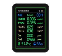 Yechiry Indoor Air Quality Monitor: Detects PM2.5, PM1.0, PM10, CO2, CO, TVOC, HCHO, Temperature & Humidity As an Air Quality Meter for Home, Office, School & Hotel (Black)