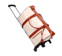 Yechiry Leather Travel Bag, Foldable Water Proof Large Capacity Carry On Tote Duffel Bag with Detachable Telescopic Trolley, Garment Convertible Weekender for Men, Women (Beige)