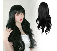 Yechiry Long Curly Wavy Wig with Bangs, Fashionable Synthetic Heat Black Wig, Women's Office Work, Ideal for Daily Life Cosplay & Office