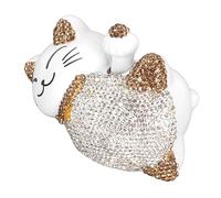Yechiry Lucky Cat Ornament, Solar Powered Fortune Cat Statue, Sparkling Handcrafted Statue with Waving Arm, Ideal for Home, Office & Display Cabinet Decoration (Yellow Ears Lucky)