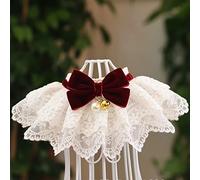 Yechiry Pet Lace Bib Collar, Elegant Bow Tie Decor, Lace Pearl Bell Dog Collar with Soft Comfortable Design, Ideal for Dog Cat Birthday Party & Wedding Photo (S)