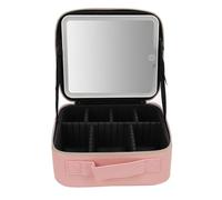 Yechiry Portable LED Makeup Bag, with 3 Color Lights & Mirror, Large Capacity Cosmetic Organizer, Brush Organizer Storage Box for Travel, Office, Home (Pink)