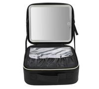 Yechiry Portable LED Makeup Bag, with 3 Color Lights & Mirror, Large Capacity Cosmetic Organizer, Brush Organizer Storage Box for Travel, Office, Home (Black)