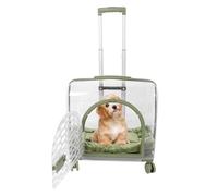 Yechiry Transparent Pet Carrier, Hard Cat Carrier with Retractable Rod & Multi Directional Silent Rolling Wheels Front Feeding Window for Traveling and Walking Cats Dogs Bunnies