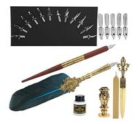 Yechiry Vintage Quill Pen Set, Calligraphy Writing Quill Art Craft Kit with Metal Pen Holder & Stamp, Ideal for Gift Packaging (SP248011R lake blue)