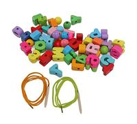 Yechiry Wooden Alphabet Puzzle, Beech Lacing Beads 51Pcs Letters Numbers Symbols, Hand Eye Coordination Glossy Surface Safe for Kids Parents