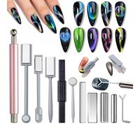 YECIRALA 10 Pcs Cat Eye Magnet For Nails Magnet Tool Set With 1 Pcs Y-Shape Iron Molds, 10 Uniquely Shaped Nail Magnet For Nails Strong Magnetism Cylinder Cat Eye Gel Nail Polish Magnet Sticks Tools