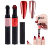 YECIRALA Laser Phantom Series 2 Colors Red & Pink Chrome Nail Powder Pen - Holographic Mirror Effect Magic Powder Manicure Cushion Pen for Nail Art