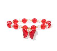 Yecomsy Butterfly Crystal Bead Stretch Bracelets Colorful Butterfly Charm Glass Beads Bracelet for Women, S, Acrylic, no gemstone