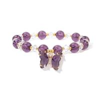 Yecomsy Butterfly Crystal Bead Stretch Bracelets Colorful Butterfly Charm Glass Beads Bracelet for Women, S, Acrylic, no gemstone
