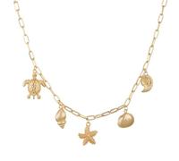 Yecomsy Dainty Charm Necklace Gold Bow Starfish Conch Shell Starwberry Charm Choker Necklace Chunky Paperclip Pendant Necklace for Women, Zinc, No Gemstone