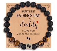 Yecomsy First Time Dad Gifts New Dad Stretch Bracelet Gifts First Father's Day Tiger Eye Black Bracelet for New Dad Daddy Husband, S, Stone, no gemstone