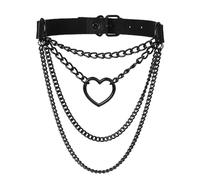 Yecomsy Leather Choker Collars Adjustable Heart Charm Leather Choker Necklace with Slip Chain Gothic Jewelry for Women, Leather, No Gemstone