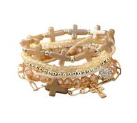 Yecomsy Multi-Layer Cross Beaded Bracelet Set Christian Cross Stackable Stretch Bracelets Boho Religious Jewelry, S, Resin, no gemstone