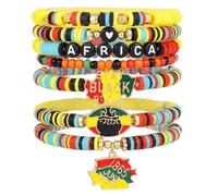 Yecomsy Stackable African American Bracelets Black History Heishi Surfer Bracelet Set Clay Bead Bracelet Africa Map Heart Charm Bracelets, S, Resin, no gemstone