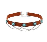 Yecomsy Western Turquoise Leather Choker Necklace Boho Western Collar Necklace Cowgirl Country Outfits Jewelry Accessories, Leather, No Gemstone