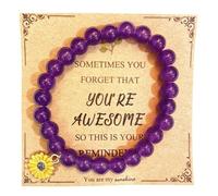Yecomsy You're Awesome Sunflower Bracelet Natural Stone Beads Bracelet Turquoise Amethysts Gemstone Sunflower Stretch Bracelet with Meaningful Card Inspirational Jewelry for Women Men, S, Metal, no