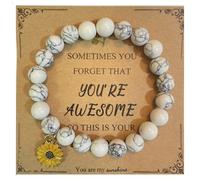 Yecomsy You're Awesome Sunflower Bracelet Natural Stone Beads Bracelet Turquoise Amethysts Gemstone Sunflower Stretch Bracelet with Meaningful Card Inspirational Jewelry for Women Men, S, Metal, no