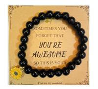 Yecomsy You're Awesome Sunflower Bracelet Natural Stone Beads Bracelet Turquoise Amethysts Gemstone Sunflower Stretch Bracelet with Meaningful Card Inspirational Jewelry for Women Men, S, Metal, no