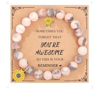 Yecomsy You're Awesome Sunflower Bracelet Natural Stone Beads Bracelet Turquoise Amethysts Gemstone Sunflower Stretch Bracelet with Meaningful Card Inspirational Jewelry for Women Men, S, Metal, no