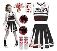 yecwkaz Pompom Girl Costume Zombie Child Girl with Cheerleader Socks Costume Pompom Girl Zombie for Halloween Masquerade Cosplay Black-110