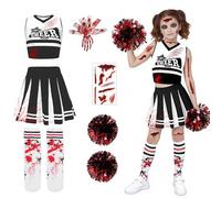 yecwkaz Pompom Girl Costume Zombie Child Girl with Cheerleader Socks Costume Pompom Girl Zombie for Halloween Masquerade Cosplay Black-160