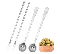 Yedadone 4 Pcs 8.7 Inch Extra Long Pickle Fork and Olive Spoon Strainer Set Stainless Steel Long Handle Pickle Fork Jars Serving Spoon with Drain Hole for Pickle Cucumber Arugula(4)
