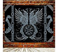 YEDANE Viking Tapestry Odin's Crow Ancient Rune Dragon Totem Nordic Mythology Tapestry Nordic Rune Wall Hanging Gothic Room Wall Hanging Aesthetics Art Short Plush 80*60 Inch Home Decoration GTY2202