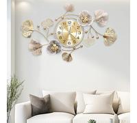 Yedaoiu 32 Inch Large Retro Wall Clock with Ginkgo Leaves, Silent Non-Ticking Metal Arabic Numerals Clock for Living Room Kitchen Decor (Blue)-Retro-arabic Coffee||82CM