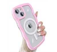 Yeddabox Compatible for iPhone 15 Plus Case Magsafe, Wave Phone Case Cute Water Ripple Candy Colors Frame Shockproof for iPhone 15 Plus Phone Case for Women 6.7 Inch - Pink