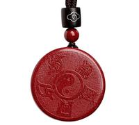 YEDECOR Chinese Natural Red Organic Cinnabar Auspicious Runes Pendant, Red Men's Women's Pendant Necklace with Weave Rope, Protection Amulet Wealth Lucky