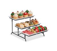 Yedio 3 Tier Serving Tray Set Porcelain Tiered Serving Trays Platters, Collapsible Sturdier Stand with Stable Cross Bars, for Party Entertaining Food Display Fruit Dessert, 12 Inch