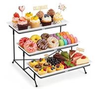 Yedio 3 Tier Serving Trays for Party, Porcelain Serving Platters and Trays, 12 Inch Tiered Tray Stand, Fruit Tray, Trays for Serving Food, White Dessert Stand with Collapsible Sturdier Metal Rack