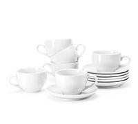 Yedio Porcelain Coffee Cups Set with Saucer, 6 Ounce White Porcelain Cup and Saucer Set for Cappuccino, Coffee Latte, Coffee drinks and Tea, Set of 6