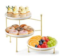 Yedio Tiered Serving Tray for Party, 10 Inch Dessert Display Stand, Gold | Hosting Essentials, Charcuterie Boards, 3 Porcelain Durable Serving Trays, Elegant Cupcake Display, Wedding/Party serving