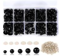 YEDJFFIYO 100 PCS Safety Eyes with Washers, Black Plastic Toy Eyes for Crochet Crafts, DIY Craft Dolls, Stuffed Animals, Teddy Bears (5 Sizes)