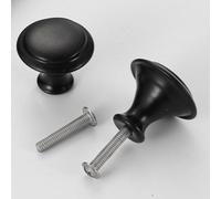 YEDJFFIYO 15 Pcs 30mm Black Matted Round Cabinet Knobs, Kitchen Cupboard Handles, Vintage Style, 15 Screws Included