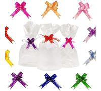 YEDJFFIYO 200 PCS Clear Resealable Flat Cello Bags, OPP Plastic Cellophane Storage Bags with Mix Colors Pull Bows for Sweet, Party, Gift, Home