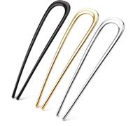 YEDJFFIYO 3 PCS French Hair Pin, 14cm/5.5in French Pin French Twist Hair Pin, U Shaped Hair Fork, Hair Pins Large Updo Hairpin for Women, Girls, All Hairstyle(Gold/Silver/Black)