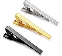 YEDJFFIYO 3PCS Tie Clips for Men, Long Styles Tie Bar Clip Set, Square Edges Tie Tack Pins, Silver/Gold/Black Necktie Bar, Necktie Wedding Business Clips